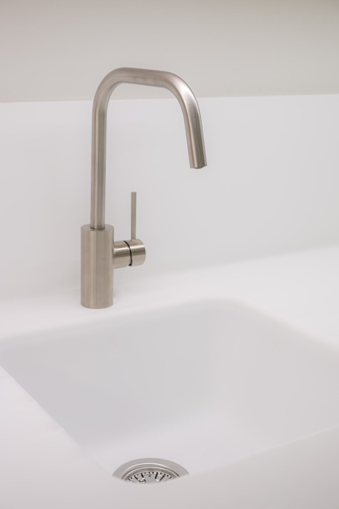 matte bathroom tap with white countertop